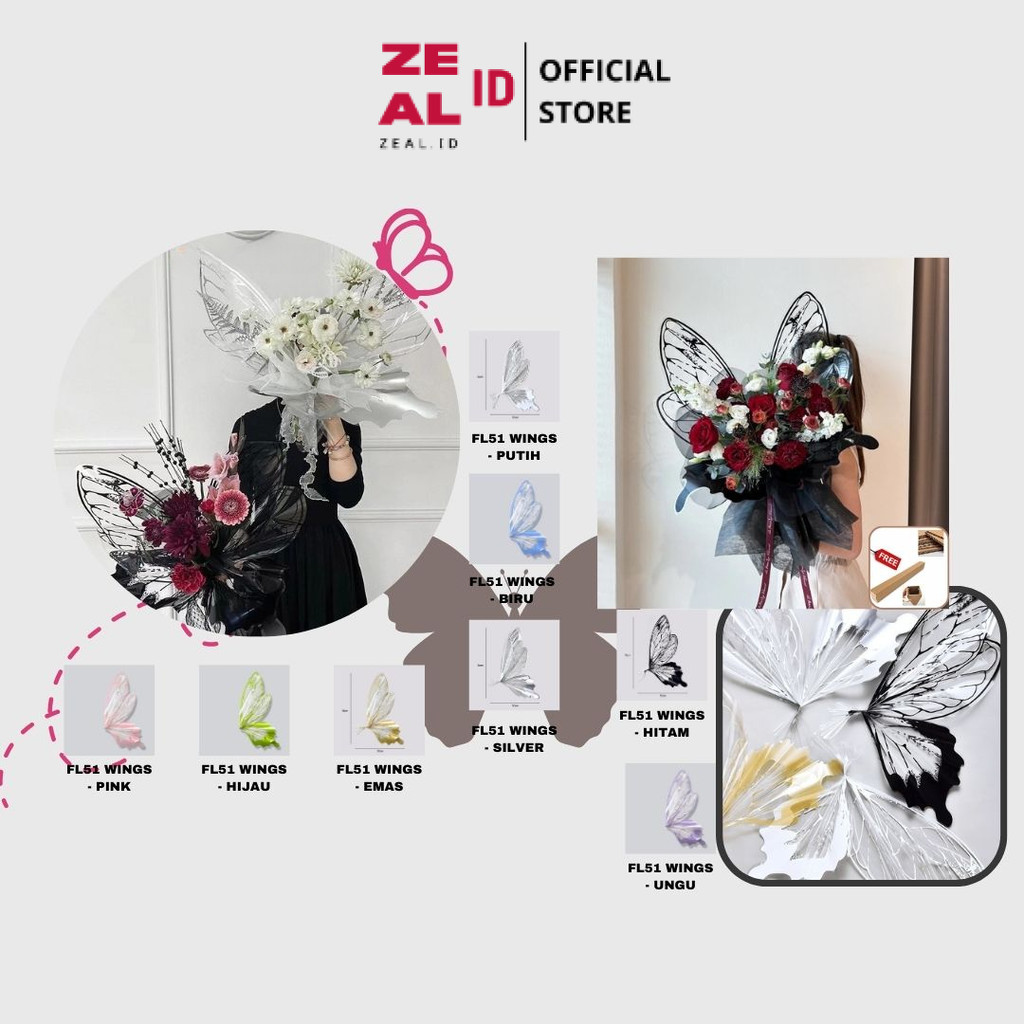 

ZEAL-ID - (1 SET) - FL51 WINGS OPP Wings Butterfly Kertas Bunga Paper Buket Kado Florist Cellophane