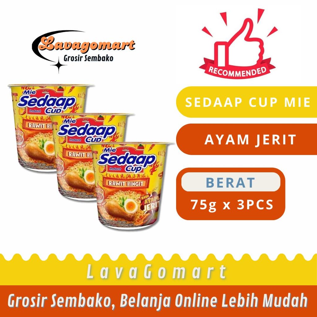 

SEDAAP CUP MIE INSTAN AYAM JERIT 75g - 3PCS - LAVAGOMART - BANDUNG