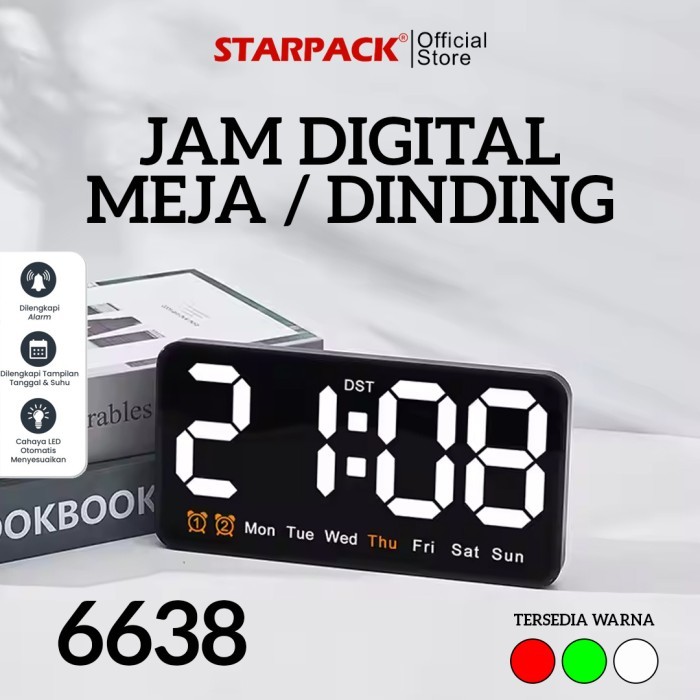 6638 Jam Dinding / Meja Digital LED Tampilan Jam / Hari / Bisa Baterai & USB