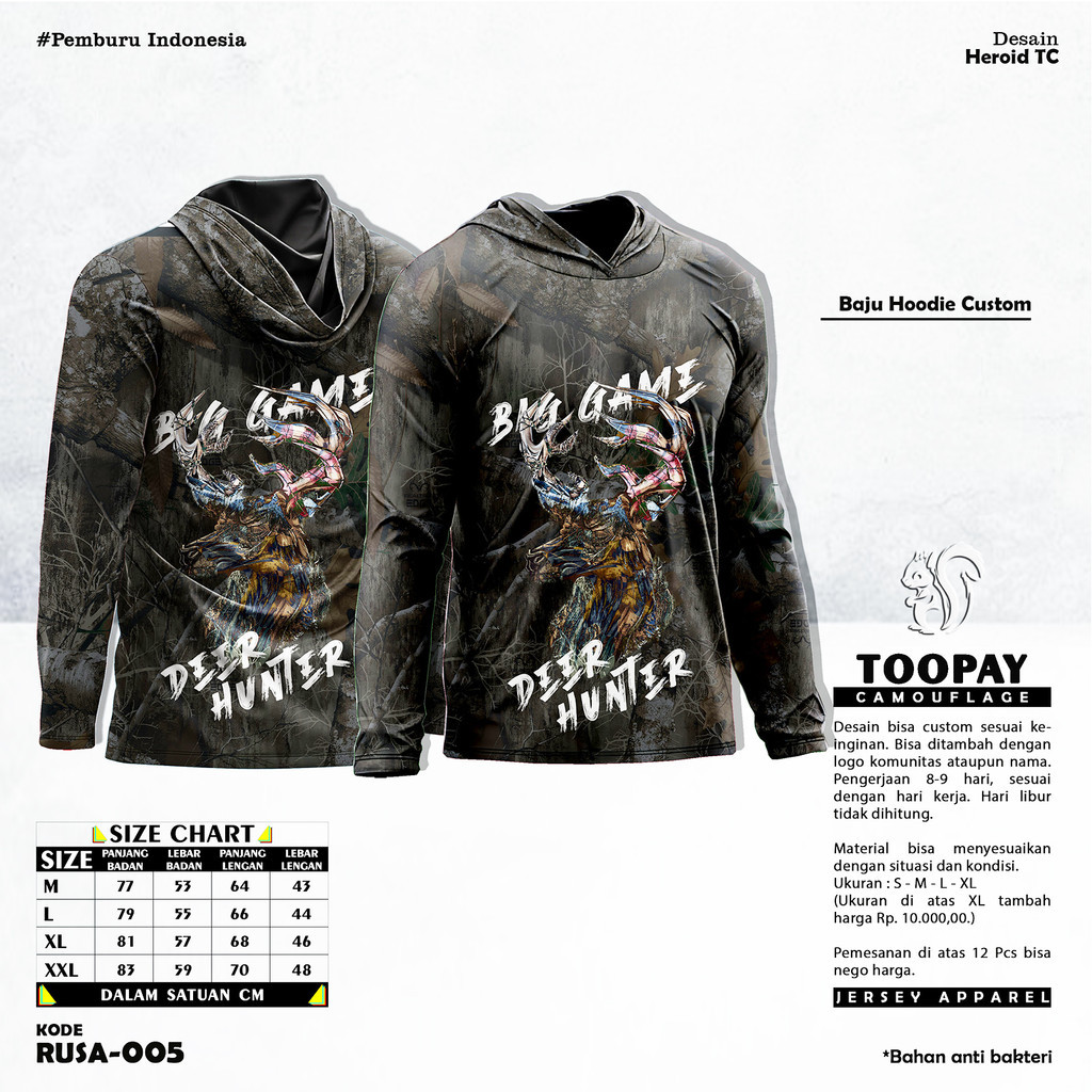 Baju Kamuflase Hunting Camo dan Kaos Hunting Lengan Panjang Camo Pria Sejati  Motif Rusa