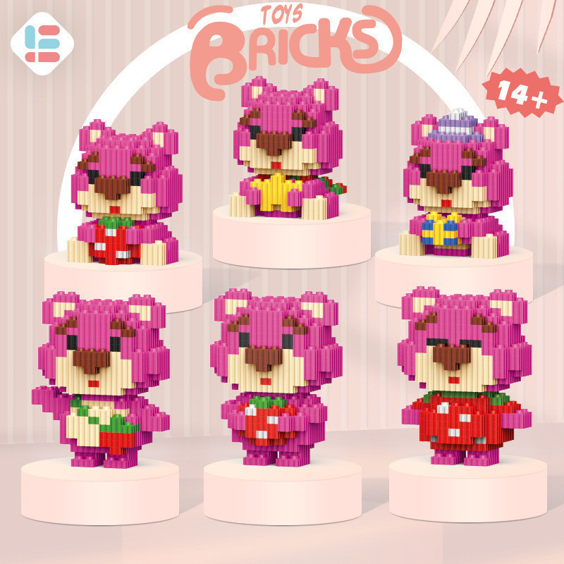 Blok Bata bricks Susun Nano - Model Lotso Strawberry Bear, Hadiah Ramadan & Idul Fitri