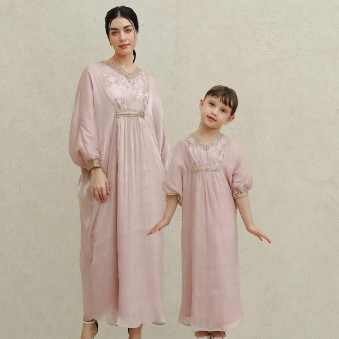 ZIEL KIDS - Zarina Dress Gamis Raya Terusan Satin Premium Couple Mom & Girl - Rose Gold, Baby