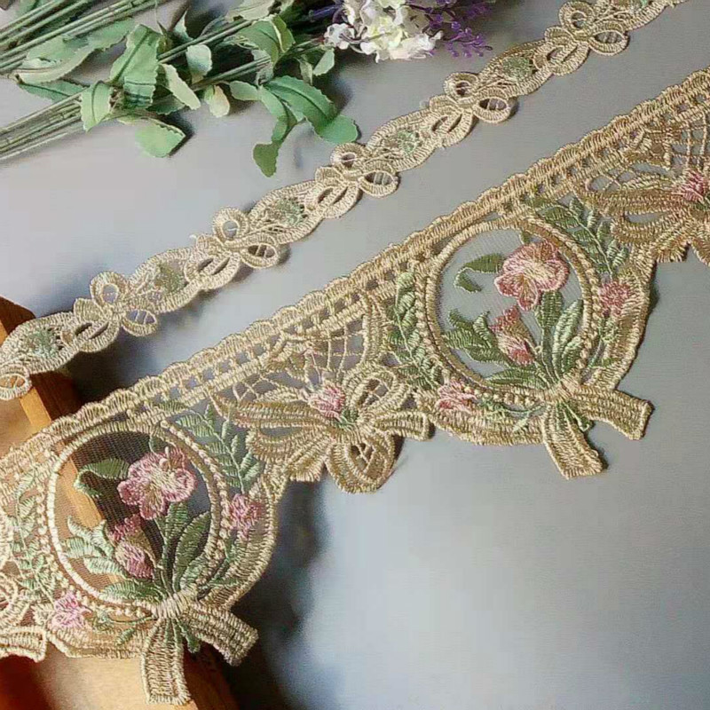

1 Yards Embroidery Flower Strip Lace Ribbon Trims for Sofa Curtain Trimmings Dress Costumes Applique Beige 12 cm 3 cm New