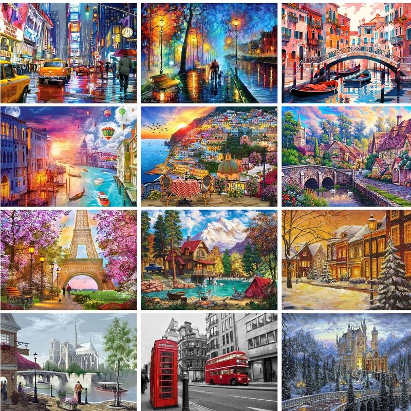 

GATYZTORY Acrylic Paints Town Landscape Picture Drawing On Canvas HandPainted Oil Painting Coloring By Number Kits Home Wall Dec