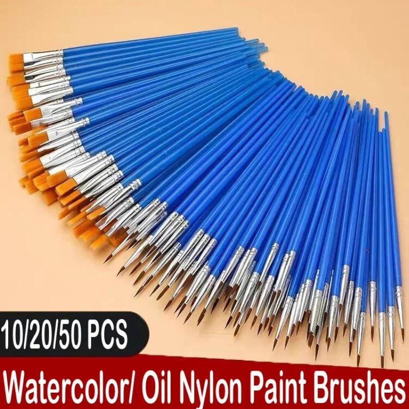 

10/20/50 PCS Painting Brushes Set Art Round Flat Hair Nylon Hair Paint Brush for Oil Acrylic Watercolor for Kids Art Supplies