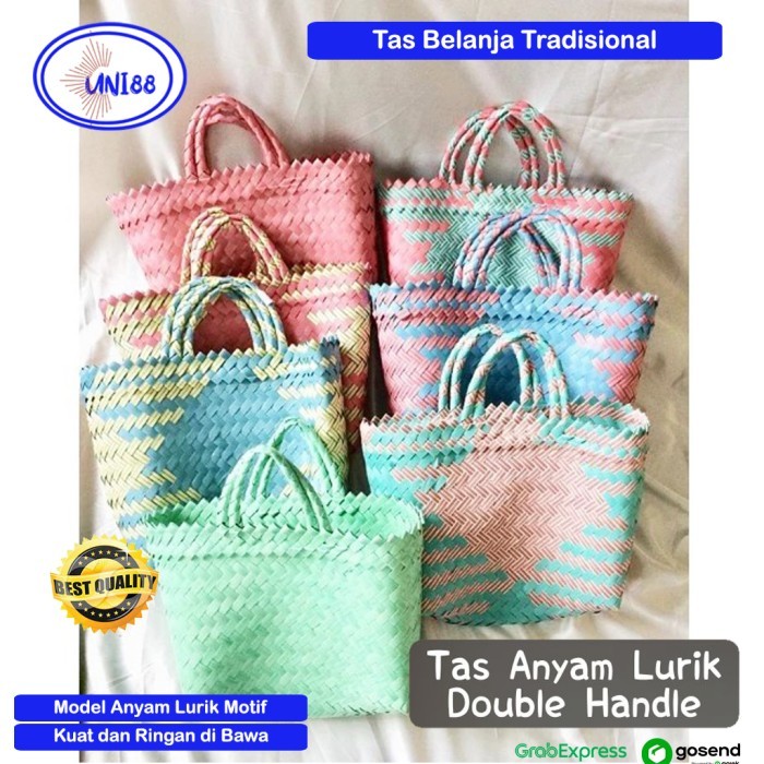 Tas Belanja Tradisional Anyaman Lurik ukuran Besar Jumbo Sedang Premium / Tas Jinjing Kerajinan Tang