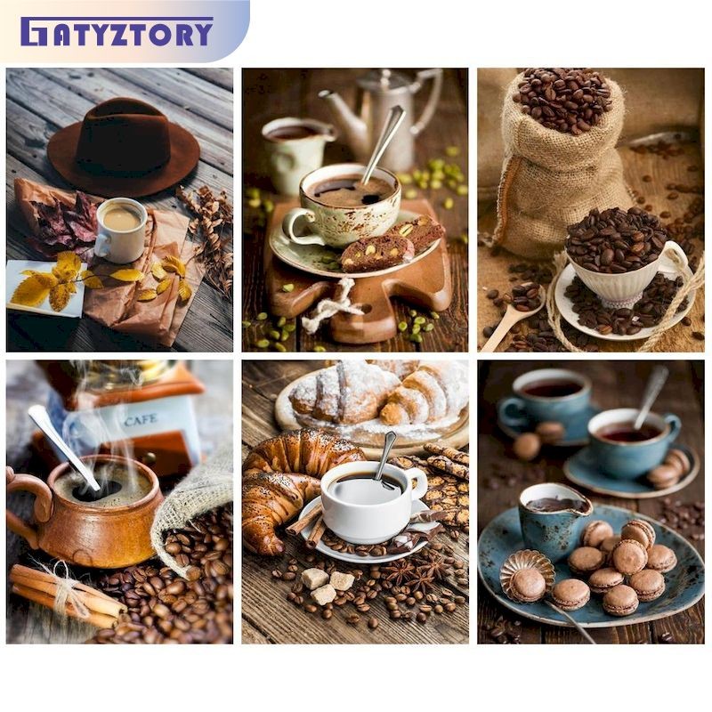 

GATYZTORY Acrylic Painting By Numbers For Adults With Frame 60x75cm Coffee Modern Wall Art Picture By Numbers For Diy Gift