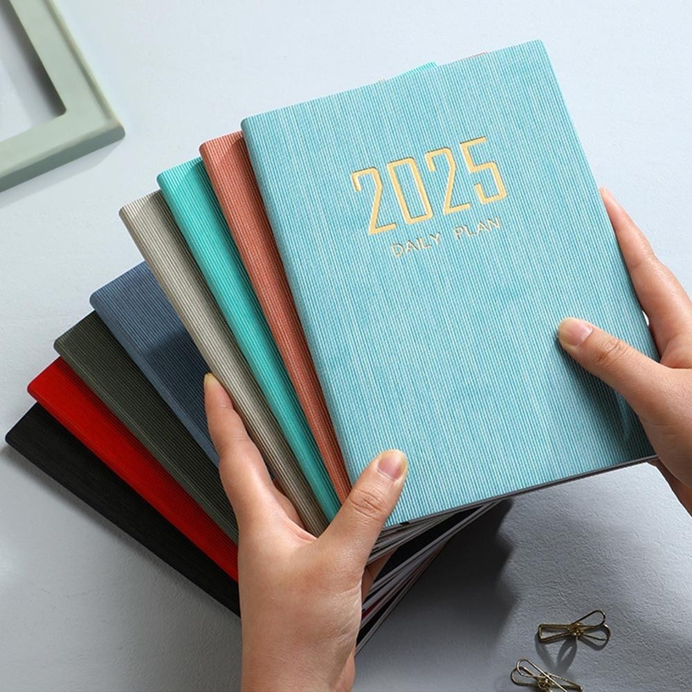 

A5 2025 Agenda Book with Calendar English Daily Weekly Monthly Planner Notebook To Do List PU Leather Cover