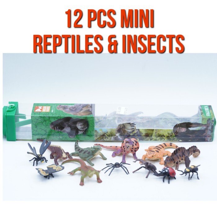 KORI 12Pcs In BOX Mini Marine Reptiles Insects Serangga Reptil Iguana Lebah Laba Laba Bearded Dragon