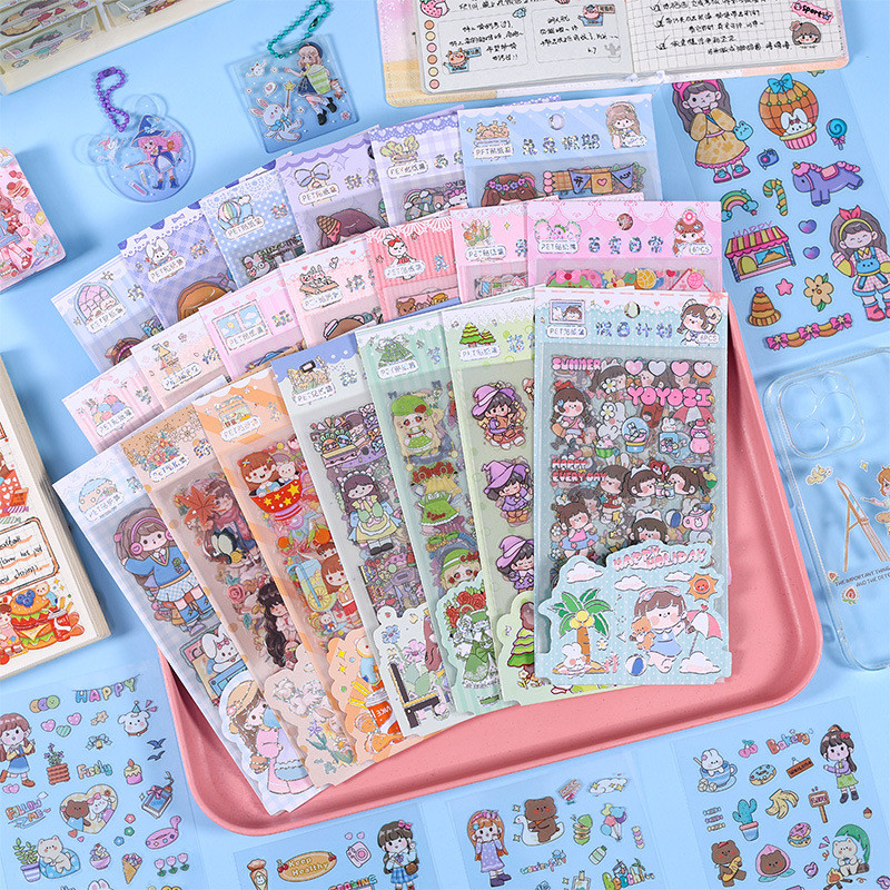 

100 PCS PET Gift Laptop Stickers Water Bottles Sweet Stationery Decals Journal Cute Phone Cartoon Decoration Scrapbooking
