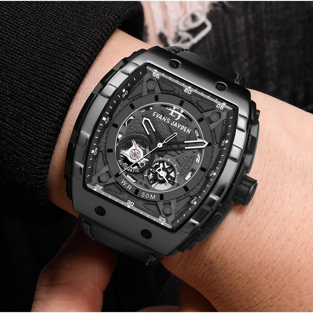 Evans Jayden Jam Tangan Pria 9564 Kulit Automatic Stainless Steel Kaca Safir Water 5ATM