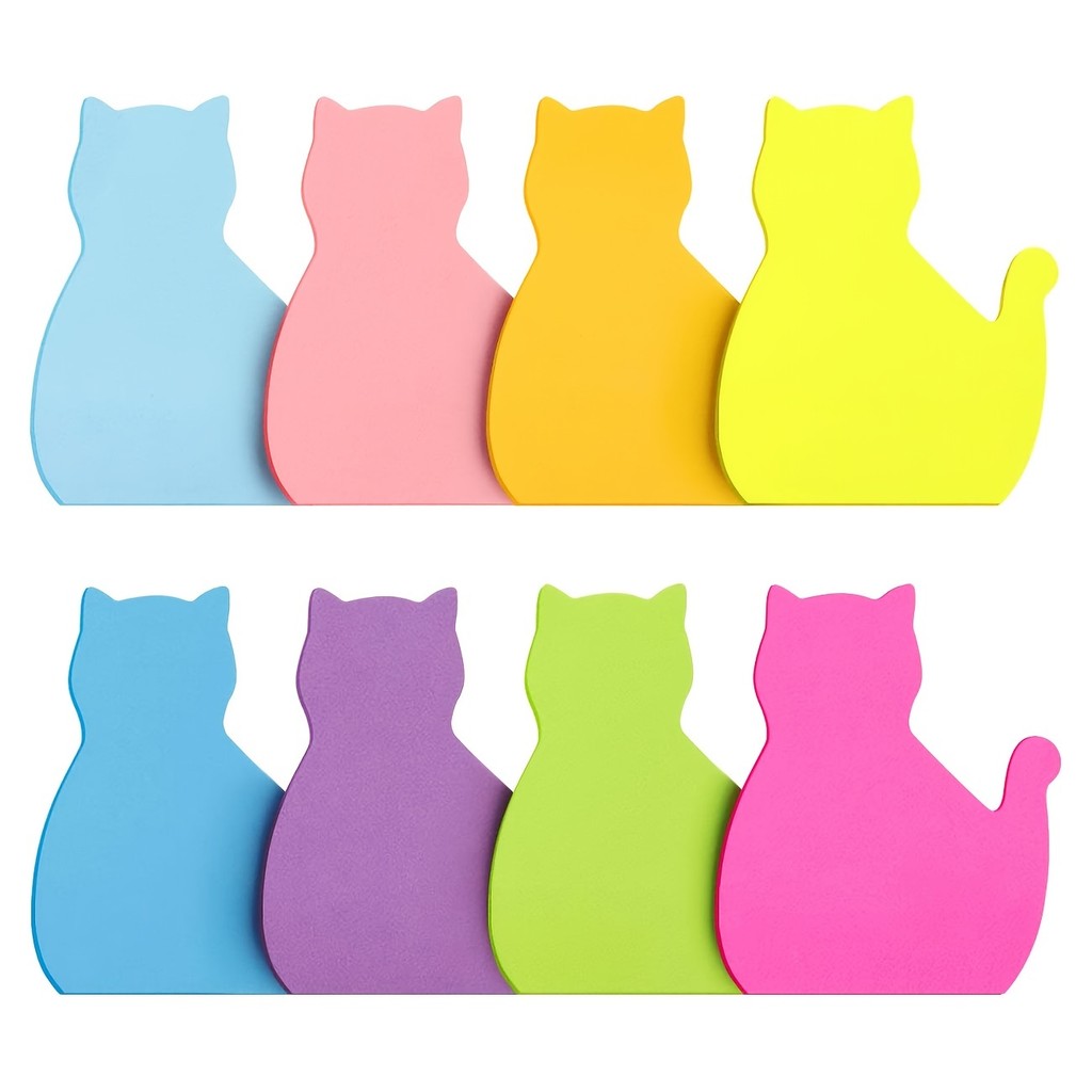 

MOHAMM 240 Sheets Cat Shape Sticky Notes 8 Color Bright Colorful Sticky Pad 30 Sheets / Pad
