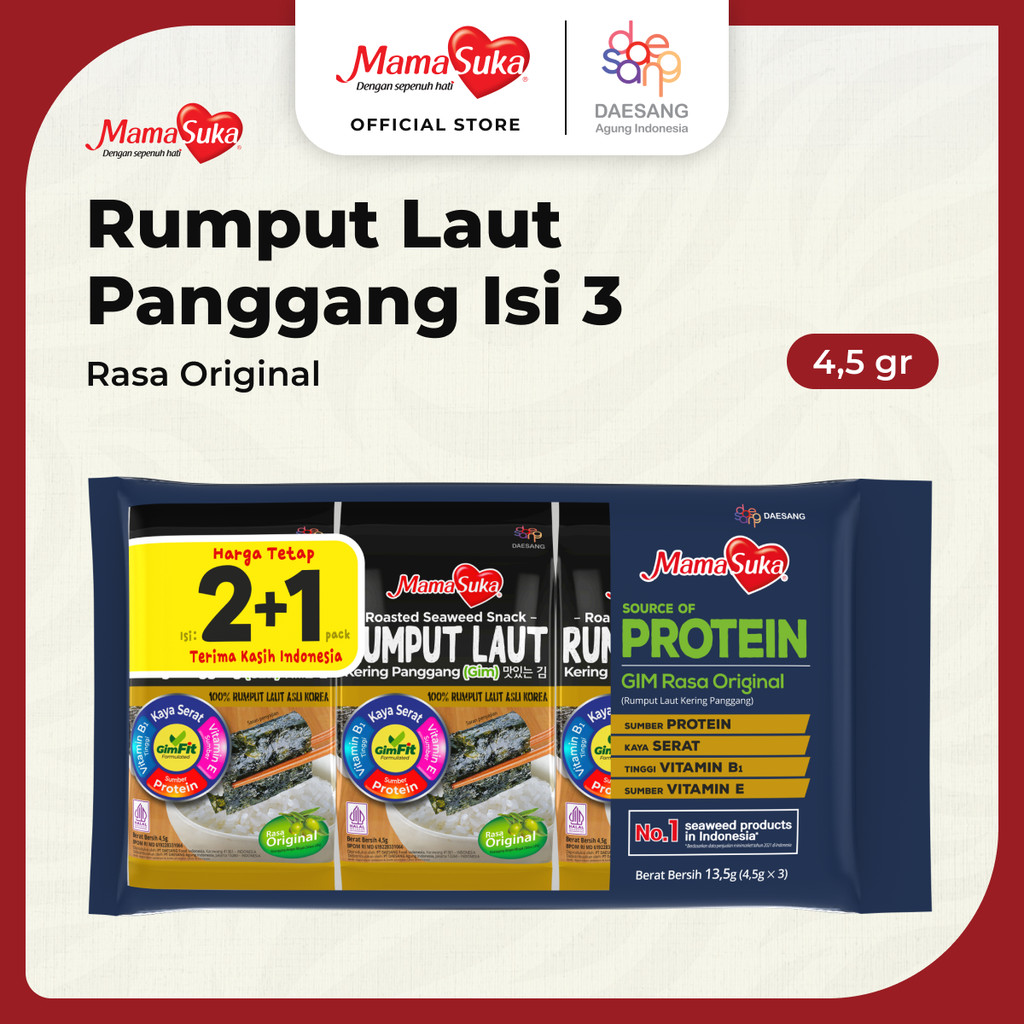 

MamaSuka - Rumput Laut Panggang Isi 3 @4,5 gr (Sampel tidak dijual satuan)