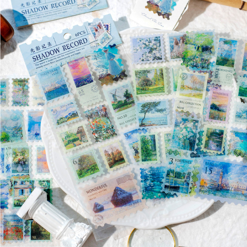 

Journal GO 6pcs/lot Vintage Post Stamp Stickers Scrapbooking Decor Junk Journal Collage Stationery Planner Craft diy Sticker