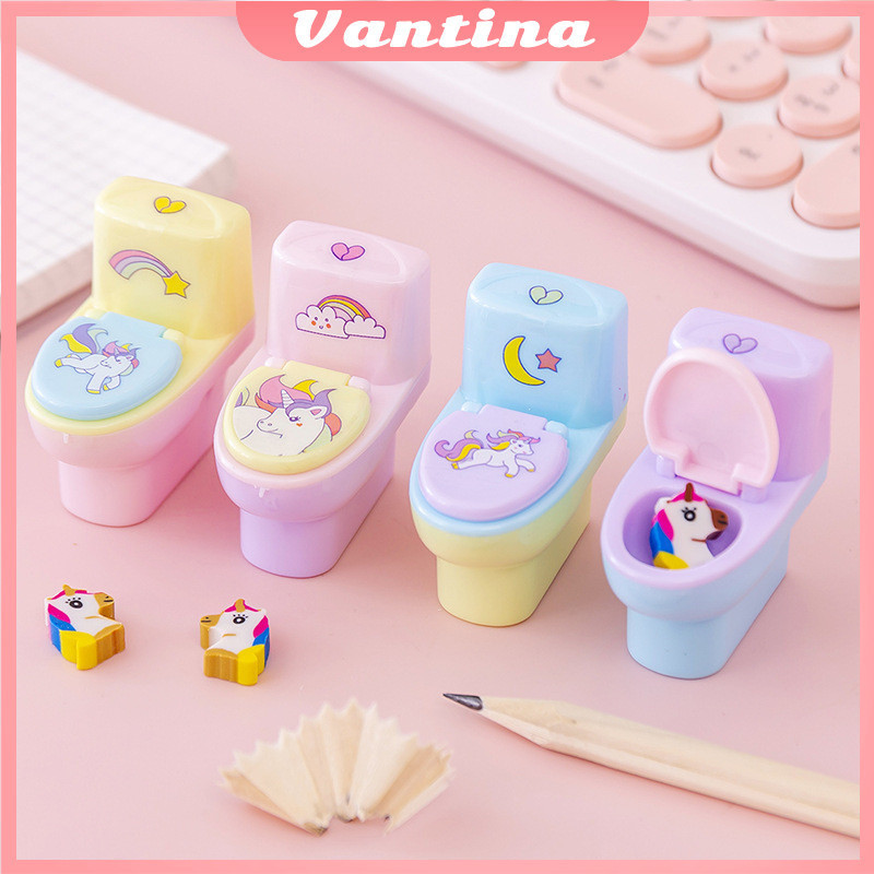 

Serutan toilet dengan eraser 1 pcs unicorn rautan mini pensil sharpener kloset karakter lucu