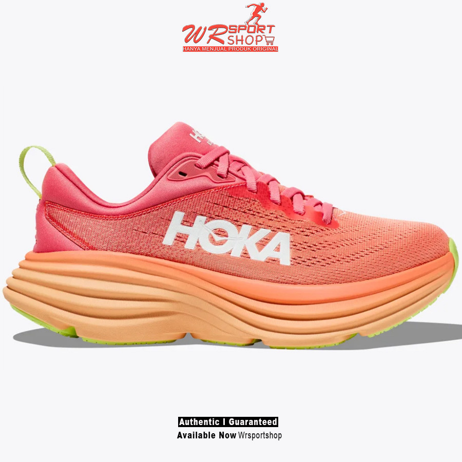 Sepatu Lari Wanita Hoka Bondi 8 - Coral / Papaya ORIGINAL