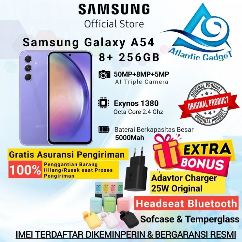 Samsung Galaxy A54 5G RAM 8GB+8GB/256GB  Garansi Resmi Samsung Indonesia