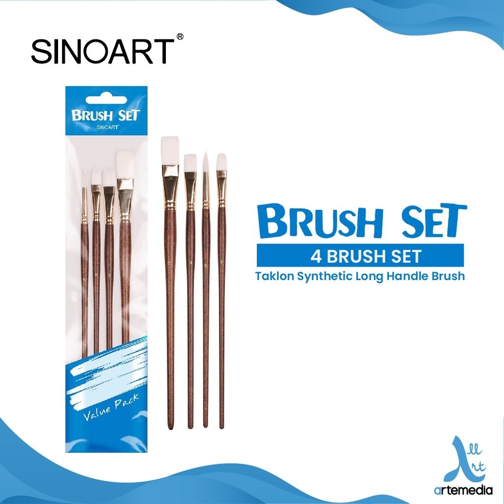 

Sinoart Set 4 Taklon Long Handle Brush Kuas Lukis