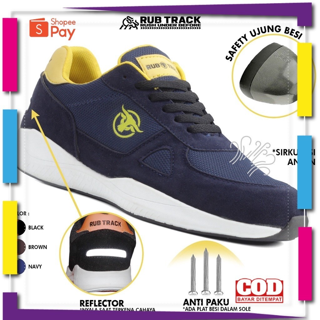 UKURAN SIZE 37 38 39 40 41 42 43 44 45 / SEPATU SAFETY RUBTRACK HUDO SEPATU SNEAKERS PRIA SAFETY UJU
