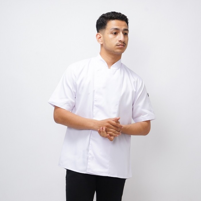 promo ✨ -FK - Romain Basic Chef Jacket Short Sleeve Baju Chef Lengan Pendek - Putih, M