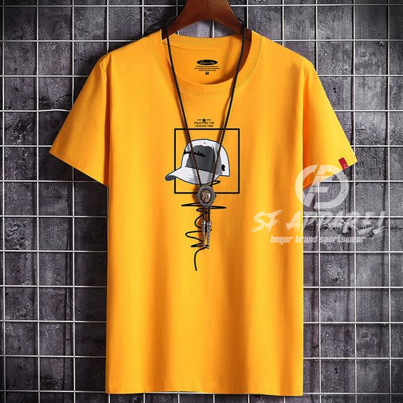 T-shirt Distro Premium Bahan Katun l Kaos Pria Wanita Motif Simpel | Kaos Warna Kuning mustard