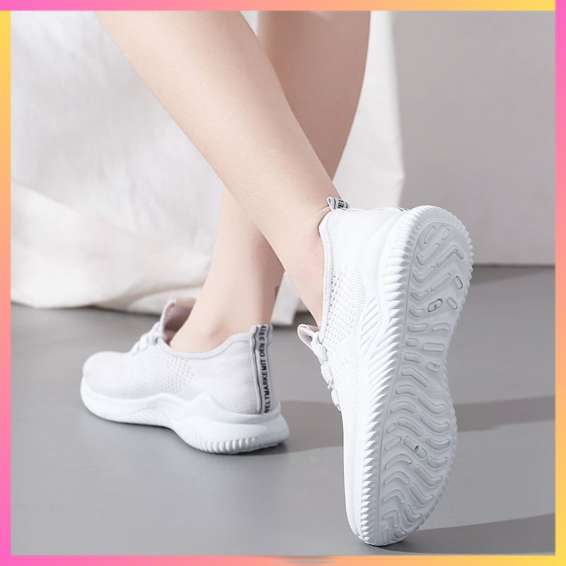SNEAKERS WANITA Sepatu Sport Rajut Wanita Sepatu Sneakers Wanita Putih Polos Sepatu Lari Wanita LV01