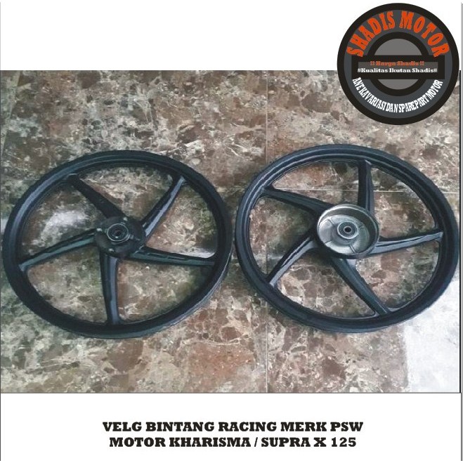 Velg Bintang Motor Merk PSW Ukuran 140/160 Ring 17 Motor Kharisma Supra X 125 Warna Hitam Velg Palan