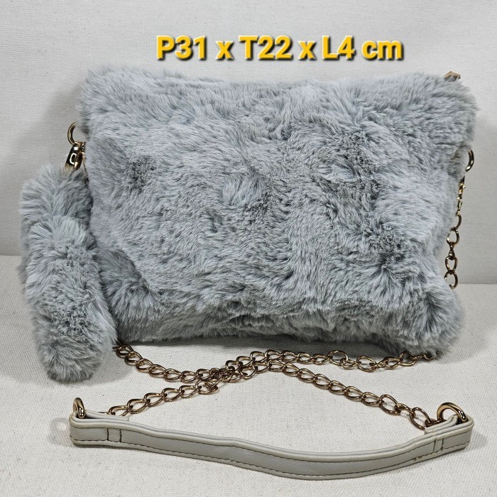 Ingni japan original fur bag / clutch 2way shoulder & hand tas bulu bisa selempang & tangan cocok ut