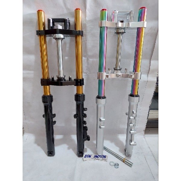 Shock depan ninja Ride it as gold, as rainbow Segitiga CNC PNP HONDA