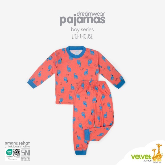 Terlaris ✨ -VELVET JUNIOR Piyama Anak Laki-laki - Baju Tidur Anak 2-10 years - SAURUS, 4 tahun