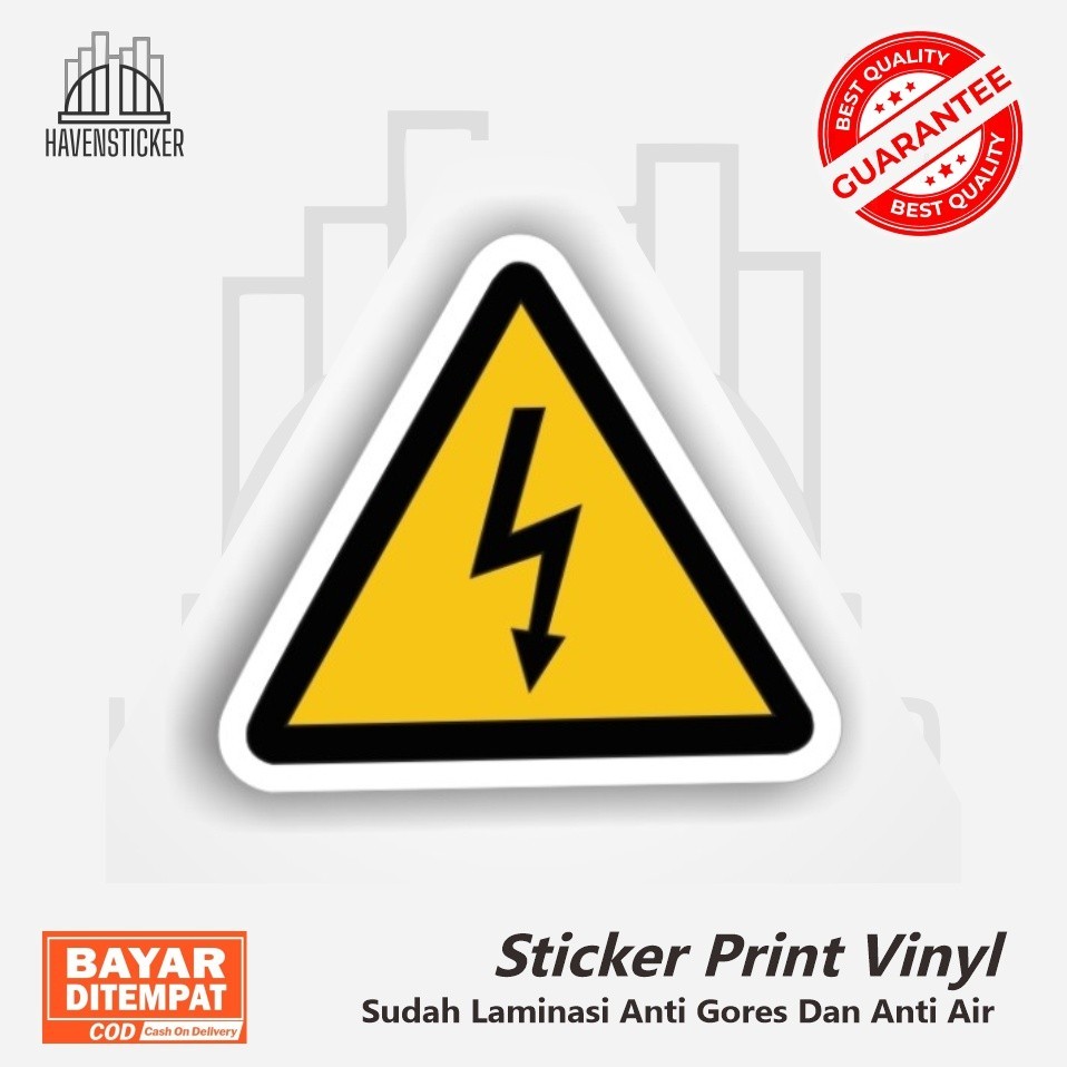 

Stiker vinyl print label Segitiga Panel Listrik laminasi glossy