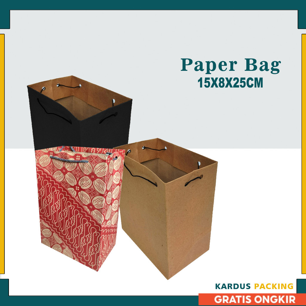 

PAKET 12 Pcs Paper Bag 15x8x25 Cm / Tas Kertas Coklat/Tas Kertas Hitam