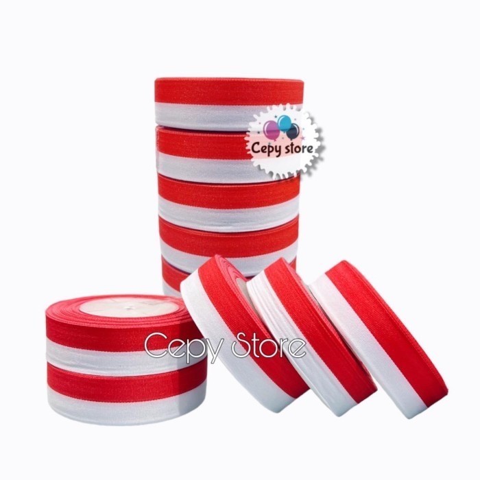 

[ 10 ROLL ] Pita Satin Merah Putih 1 Inch / Pita Merah Putih 2,5 Cm