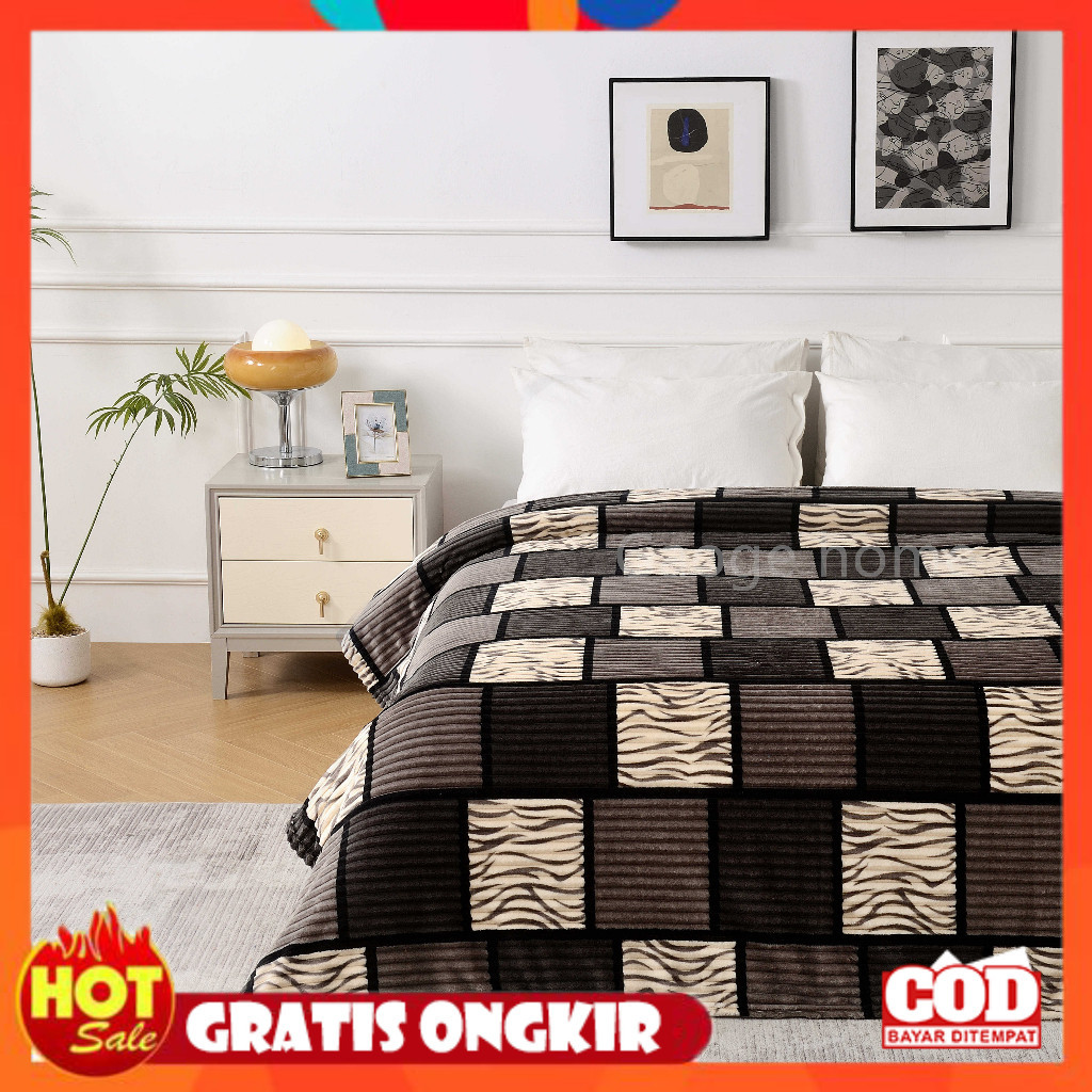 KAIN HALUS ADEM LEMBUT TEBAL / Selimut bulu halus salur kotak printing 180 x 200 motif terbaru warna
