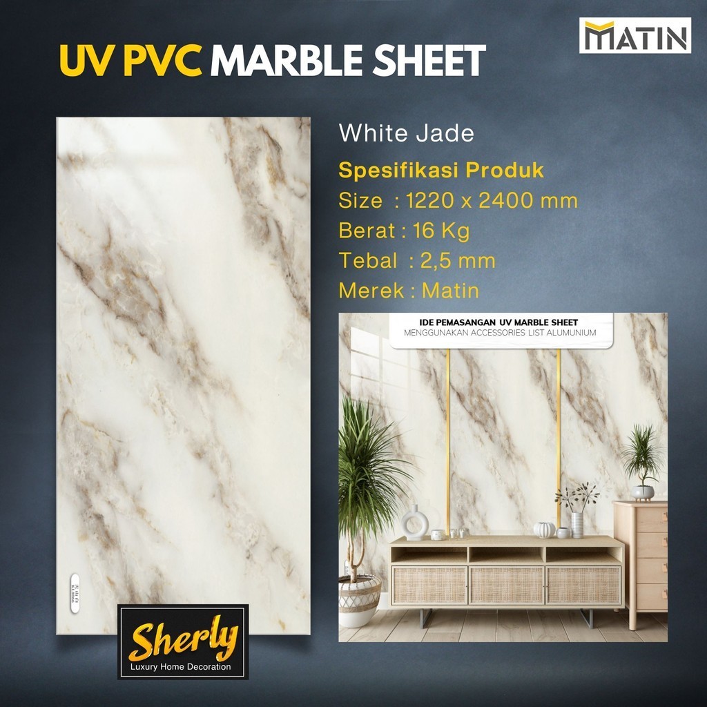 Matin UV PVC Wall Warna White Jade Sebagai Dekorasi Dinding, Furniture, Wall Panel Termurah