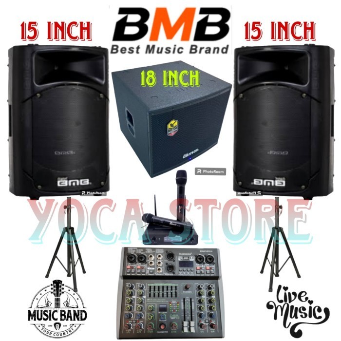 Sound Live Akustik BMB 15 Inch + Subwoofer BMB 18 inch 2 Mic Wireless