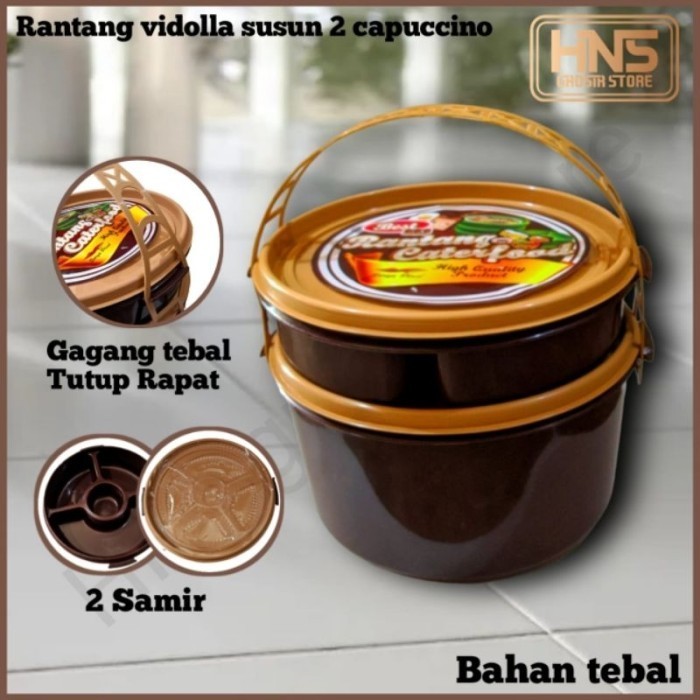 Rantang coklat capucino vidolla susun 2 plus pegangan plastik grosir
