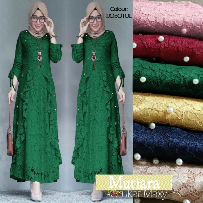gamis pesta Viera hijau botol XXL brukat dress cantik murah