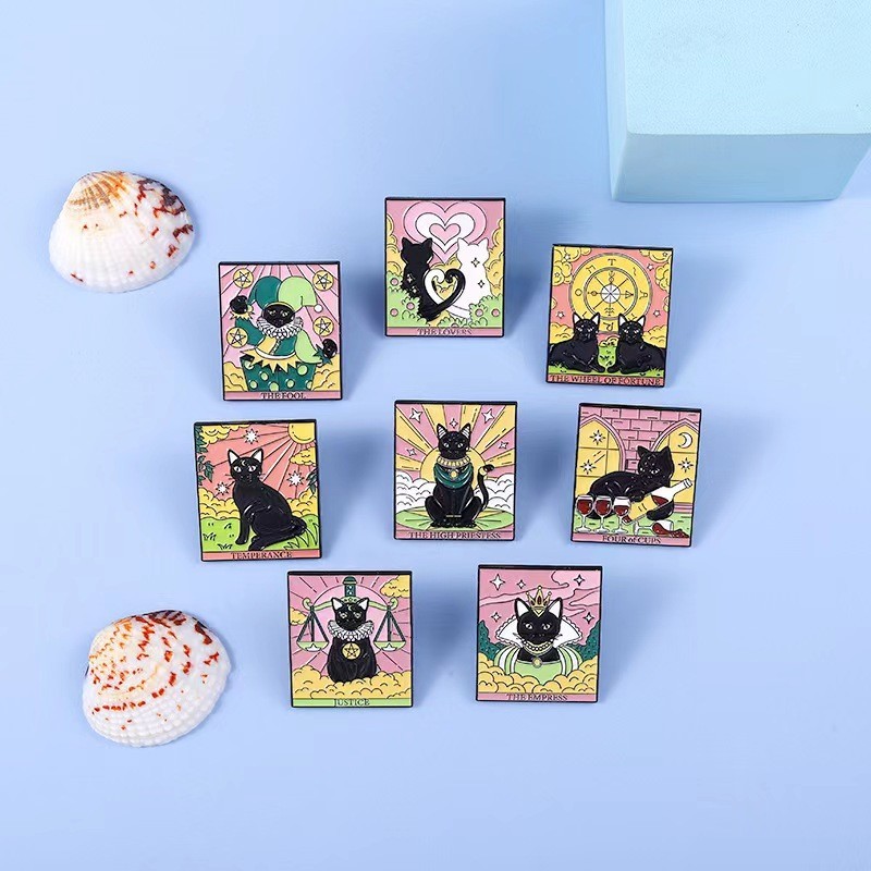 Punk Tarot Enamel Pin Black Cats Balance Occupying Sun Moon Compass Brooches Lapel Metal Badge Hallo