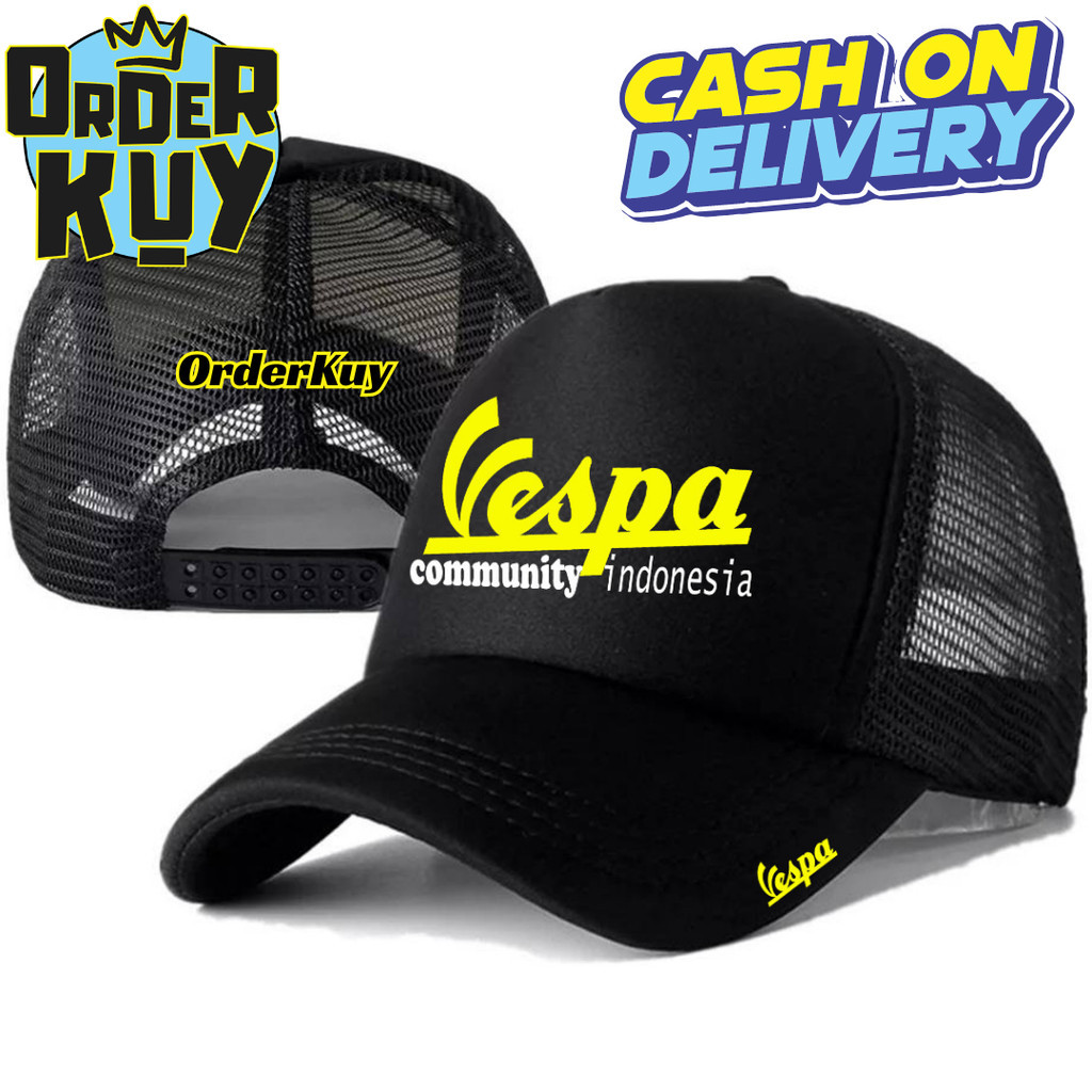 OrderKuy Topi Trucker VESPA - Topi Distro VESPA Logo - Topi VESPA Premium - Topi Pria Dewasa - Topi 