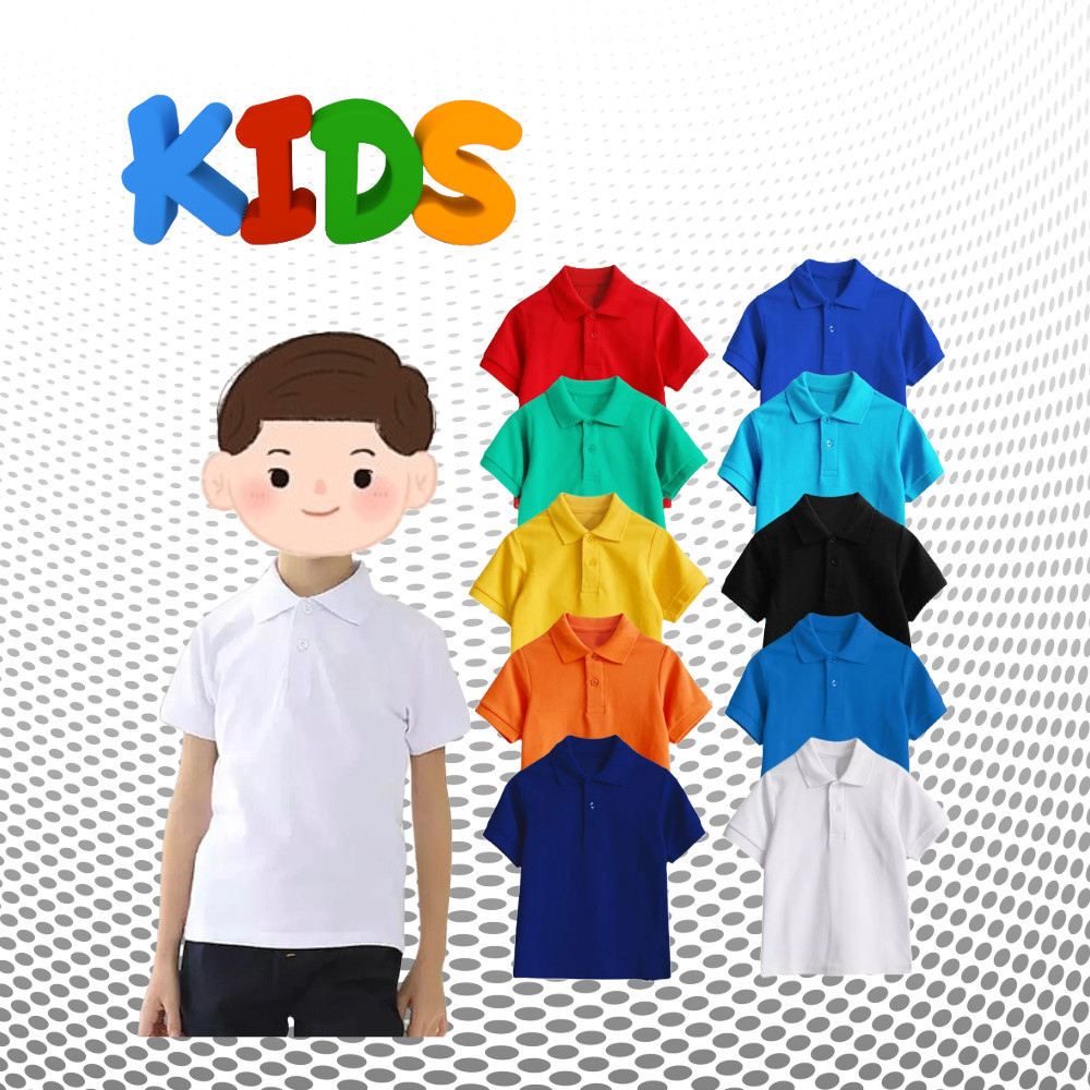 KAOS POLO SHIRT ANAK LAKI LAKI PEREMPUAN UNISEX BAJU LENGAN PENDEK KERAH POLOS WARNA HITAM PUTIH COK