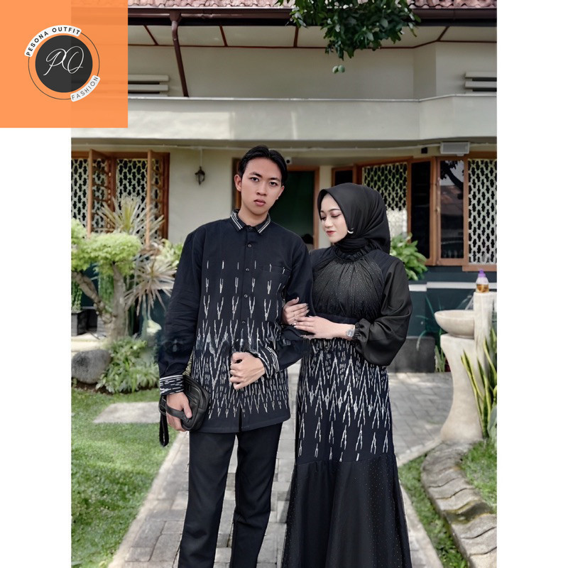 Baju Couple Tenun Gamis Kemeja Tenun Hitam, baju pasangan  terbaru