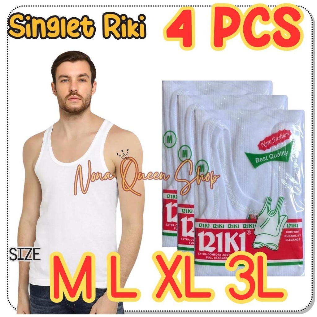 4 pcs kaos dalam / singlet pria / laki-laki cowok Riki PUTIH Size M L XL XXL Kaos Dalam Remaja Dewas