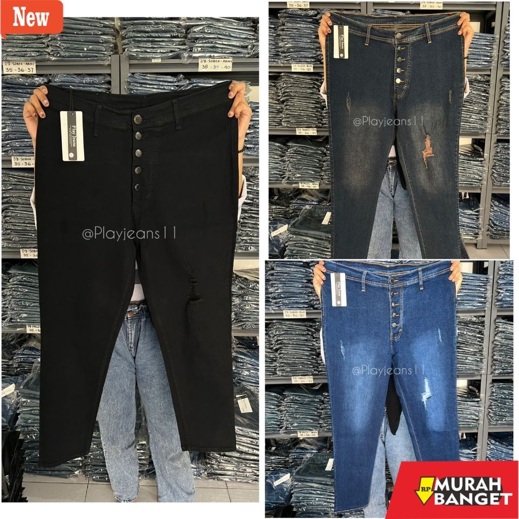 Denim Panjang Wanita PLAYJEANS HAYZA CELANA HIGHWAIST JEANS SOBEK HIGHT WAIST JEANS JUMBO  CELANA JE