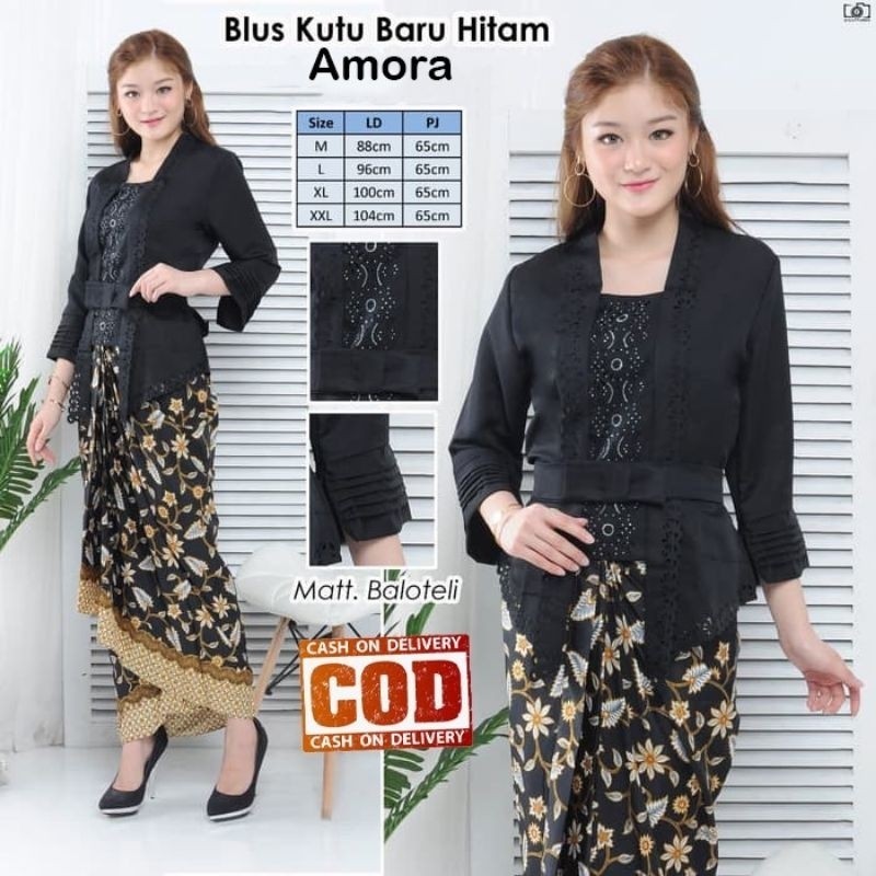 Atasan Kebaya Kutu baru Modern Amora Warna Hitam / Kebaya Wisuda Elegan Model Bali / Kebaya Kartini 