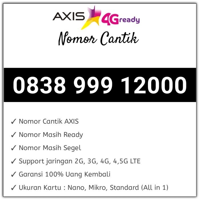 Kartu Perdana Nomor Cantik AXIS 0838 999 12000