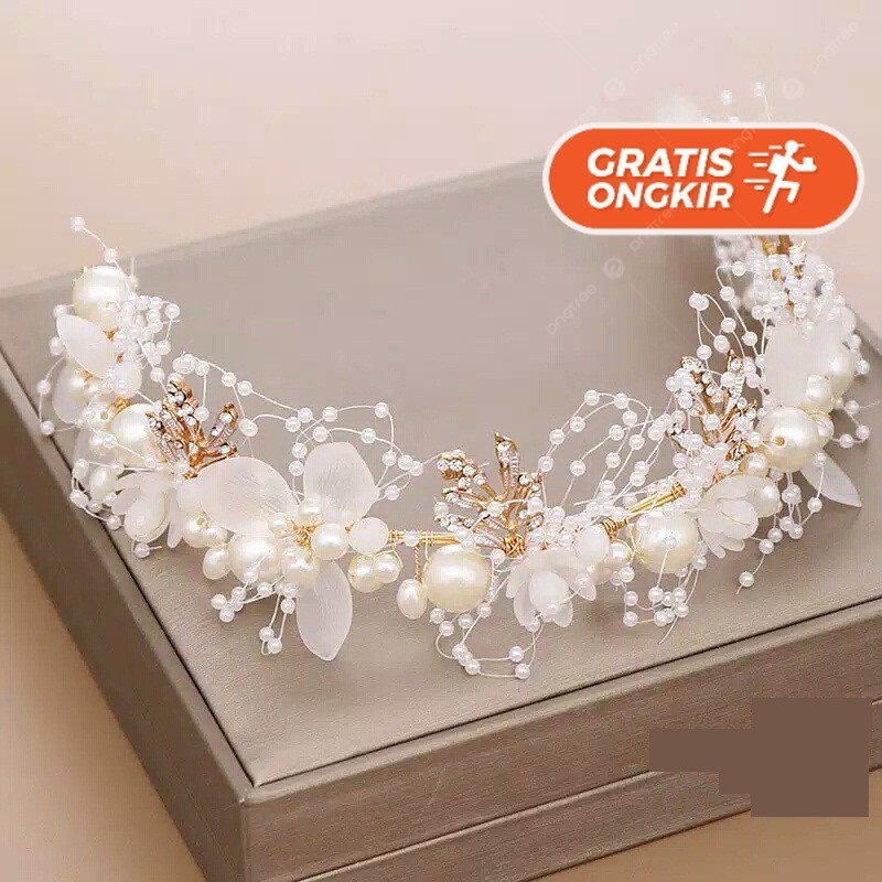 Terlaris ~Aelan Headpiece  - Mahkota Mutiara Pengantin - Aksesoris Rambut Bros Premium Bros Baju Bro