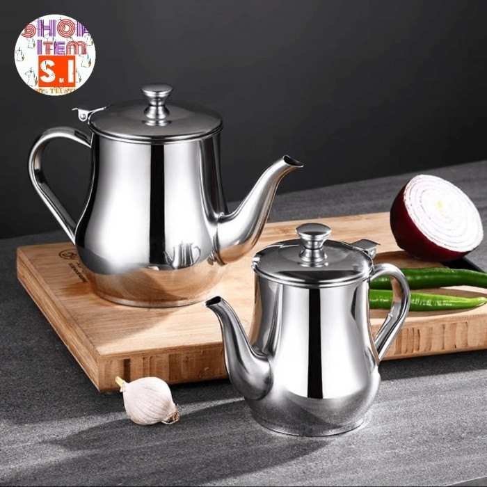 Teko Minyak Stainless Ceret Tempat Minyak Goreng Saringan 700ml