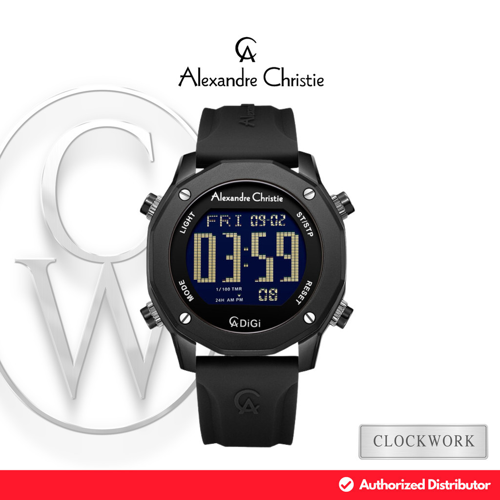 Jam Tangan Pria Alexandre Christie Digi AC 9377 MHRIPBA Karet Digital Sporty Hitam