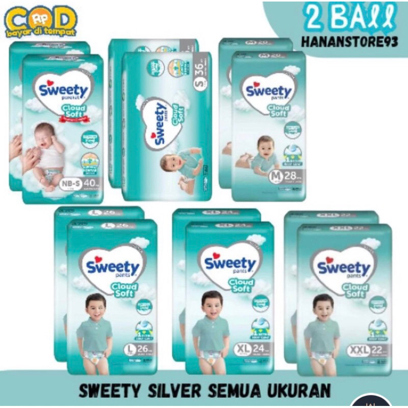 Promo 2 Ball Sweety Silver Pants NBS40 S32 M28 L26 XL24 XXL22 S66 M60 L54 XL42 Jumbo Popok Pampers C
